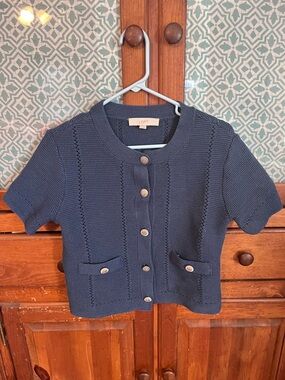 LOFT Navy Short-Sleeve Button Knit Cardigan for Kids